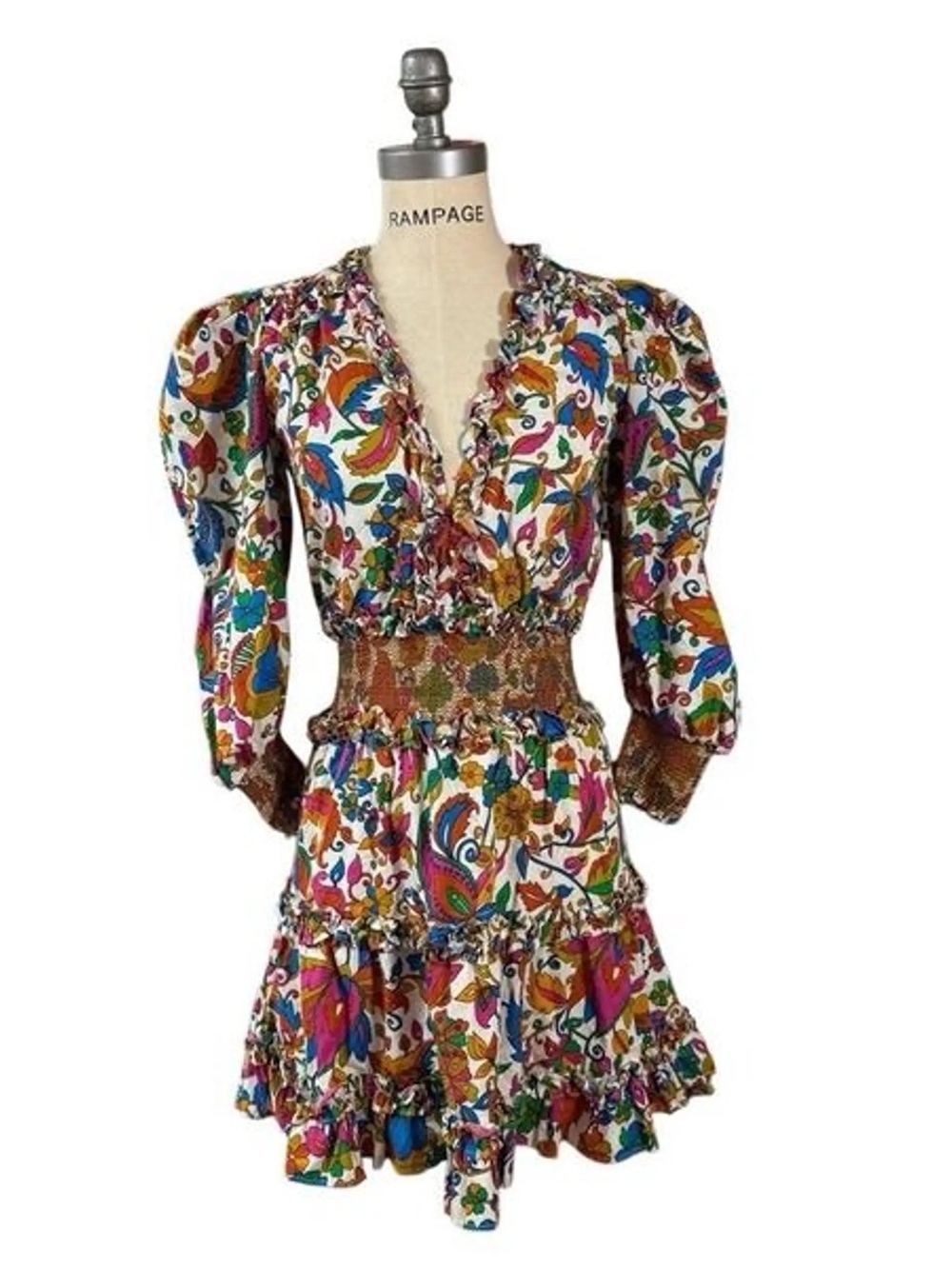 House of Harlow Floral Ruffle Tiered Dress with Smocked Waist
